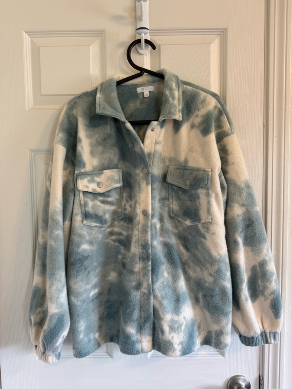 Abound Tie-Dye Teddy Shacket in Sky Blue and White